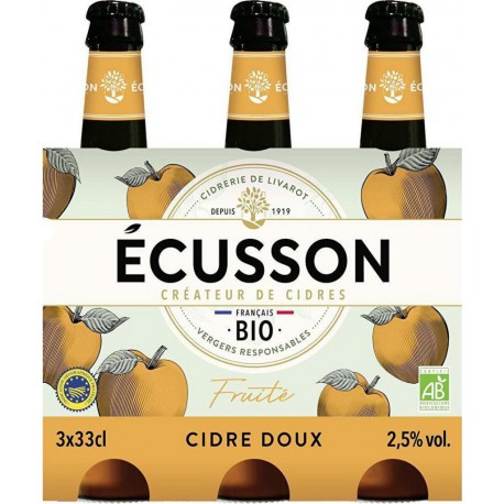 Ecusson Cidre bio doux fruité 2.5% 3 x 33 cl 2.5%vol.