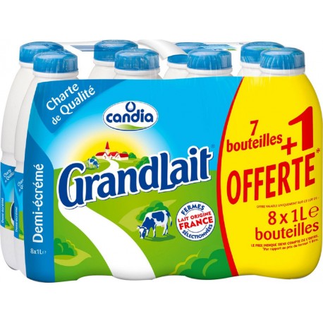 Candia GrandLait demi-écrémé 1L x8 (pack de 8)