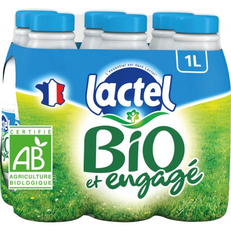 LACTEL Lait demi-écrémé bio UHT 6x1L